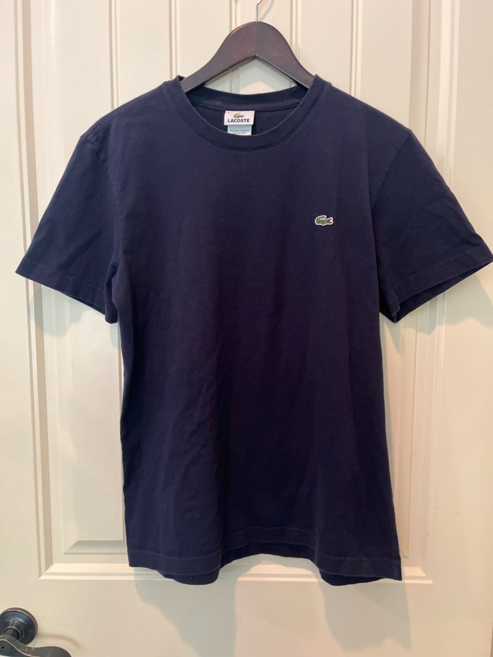 Vintage Lacoste Men's Navy Short Sleeve Crew Tee Medium 90s Y2K Cotton Crocodile